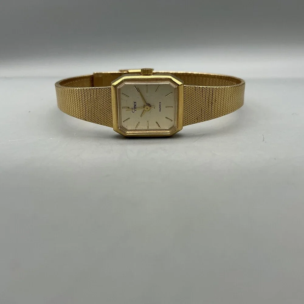 Vintage Timex Women Watch 16mm Champagne Dial Gold Tone Mesh Band New Battery - Picture 5 of 12